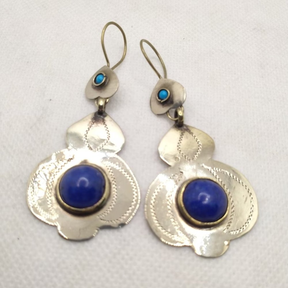Turkman Style Tribal Dangling Earrings, Stones Antique Earrings, Kuchi Boho
